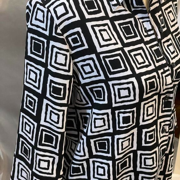 Vintage Allison Daley Blouse Shirt Top Button Up Black White Geometric Pads - Picture 2 of 3